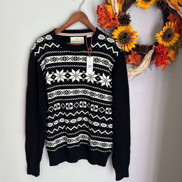 Weatherproof Mens Nordic Snowflake Fair Isle Sweater Medium Black - Picture 1 of 9